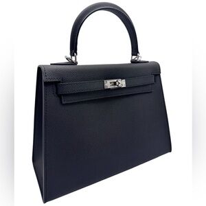 25CM Epsom Leather Top Handle Satchel Bag - Black